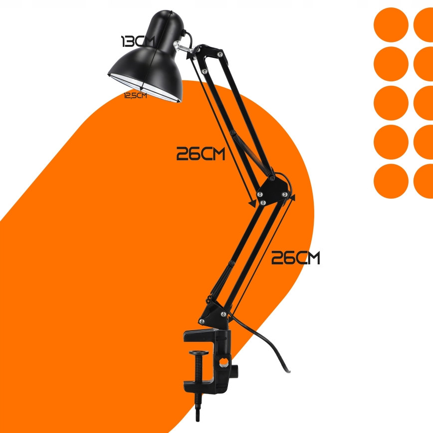 Tischlampe mit Klemme 1xE27/60W/230V schwarz
