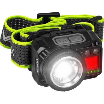 Torcia frontale LED ricaricabile con sensore, luce rossa e intensità luminosa regolabile LED/6W/5V/3xAAA IP66 500 lm 1200 mAh