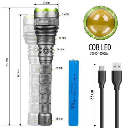 LED Torcia elettrica ricaricabile dimmerabile con power bank funzione LED/5V IPX7 10000 lucente 2600 mAh
