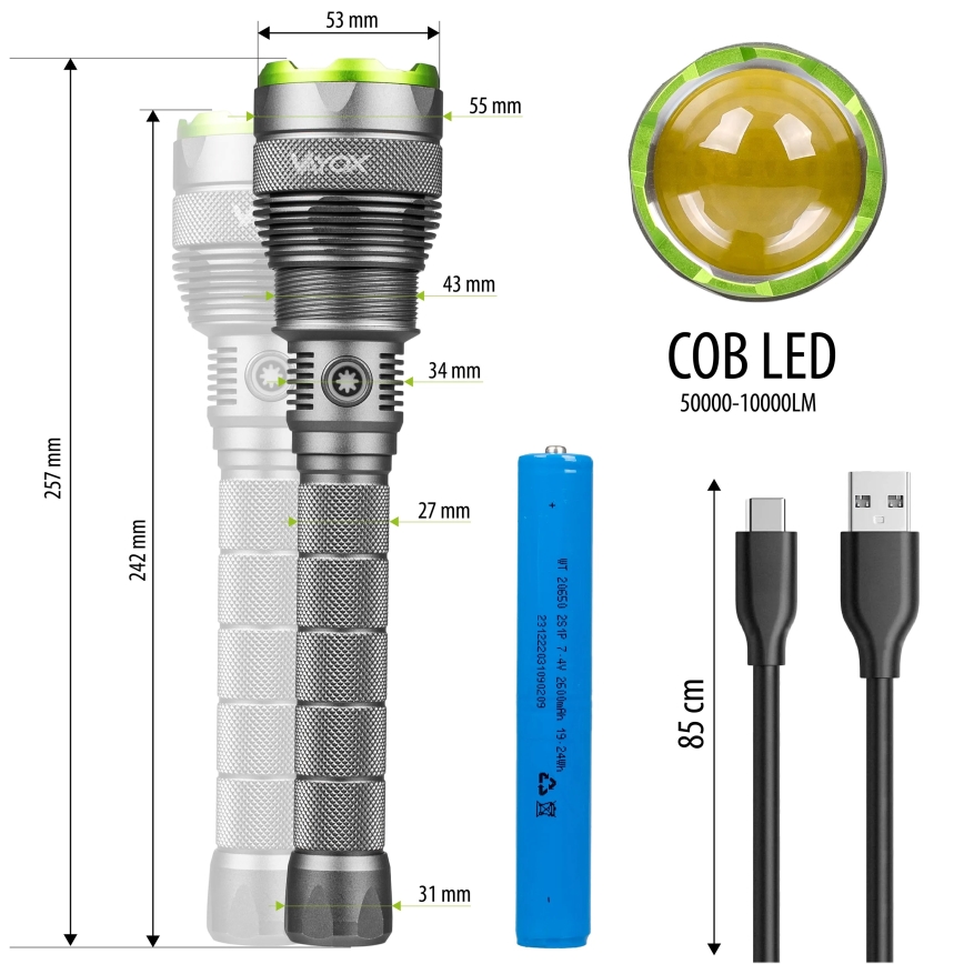 LED Torcia elettrica ricaricabile dimmerabile con power bank funzione LED/5V IPX7 10000 lucente 2600 mAh