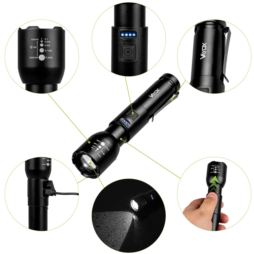 Torcia ricaricabile a LED Dimmerabile LED/20W/5V IPX4 800 brillante 2000 mAh