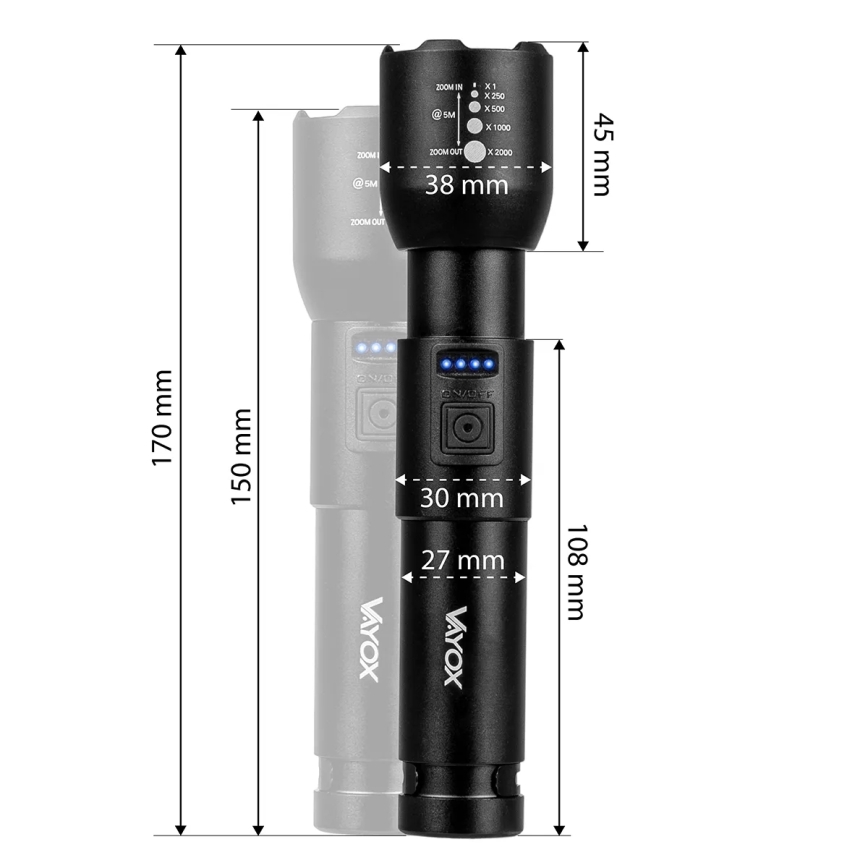 Torcia ricaricabile a LED Dimmerabile LED/20W/5V IPX4 800 brillante 2000 mAh