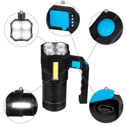 Torcia ricaricabile LED Dimmerabile LED/5V IPX4 250 brillante 1200 mAh