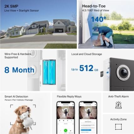 TP-Link - Campanello video intelligente con sensore, risoluzione 2K, batteria 10000 mAh, grado di protezione IP66, Wi‑Fi