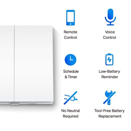 TP-Link - Interruttore intelligente per illuminazione a due pulsanti 2xAAA Wi-Fi