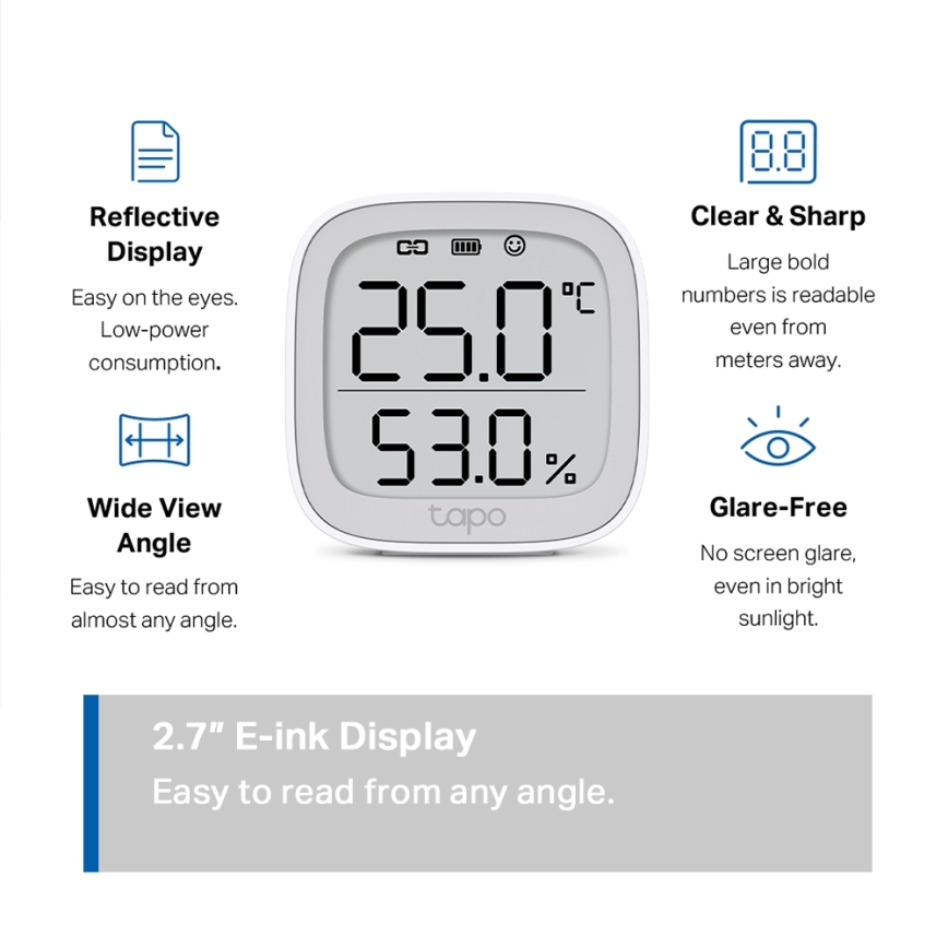 TP-Link - Monitor intelligente per la misurazione di temperatura e umidità 2xAAA
