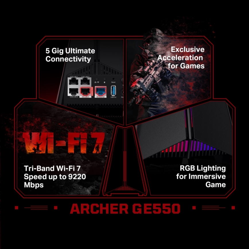 TP-Link - Router da gioco tri-banda Wi-Fi 7 Archer GE550