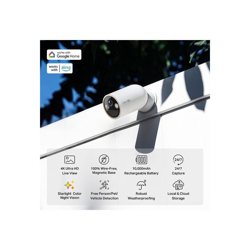 TP-Link - Telecamera esterna con sensore, batteria 10000 mAh, IP66, Wi-Fi