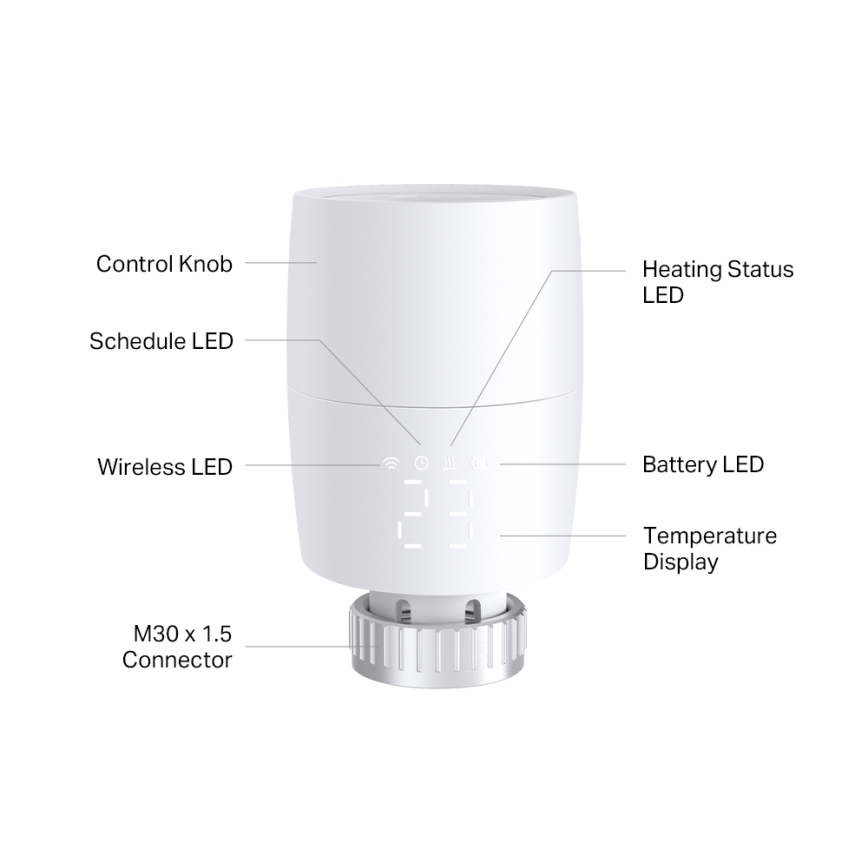 TP-Link - Testa termostatica intelligente con display LCD, alimentata da 2x AA, Tuya