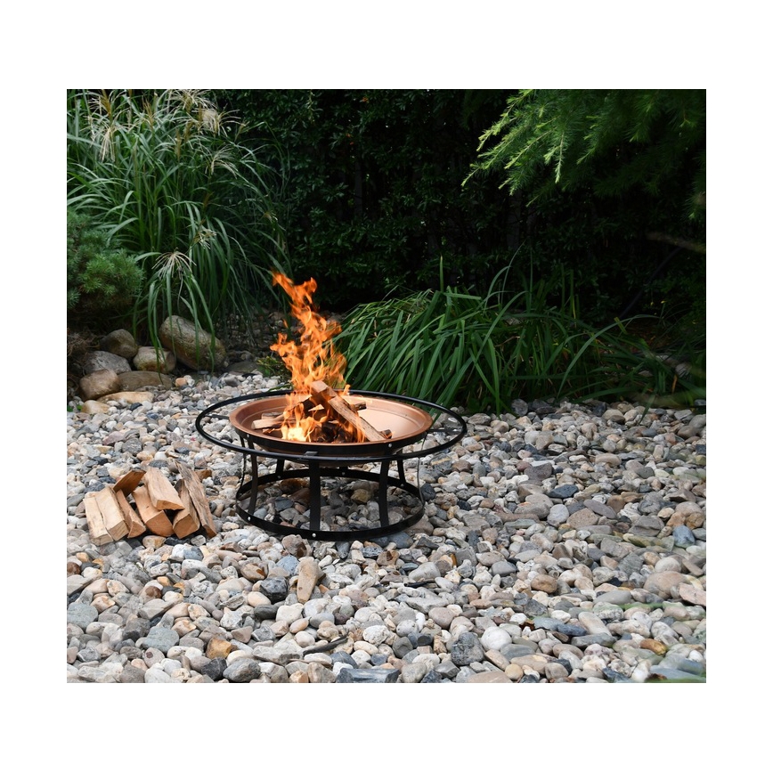 Tragbares Holzlagerfeuer mit Rost schwarz/kupfer