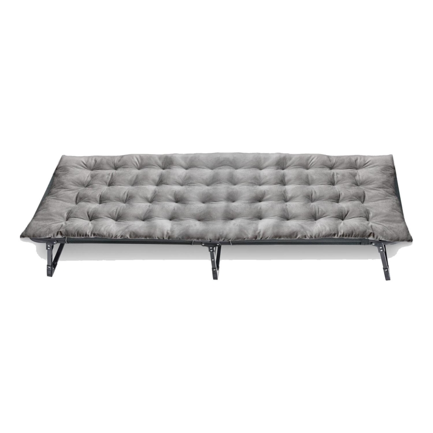 Transat de camping pliable avec matelas gris
