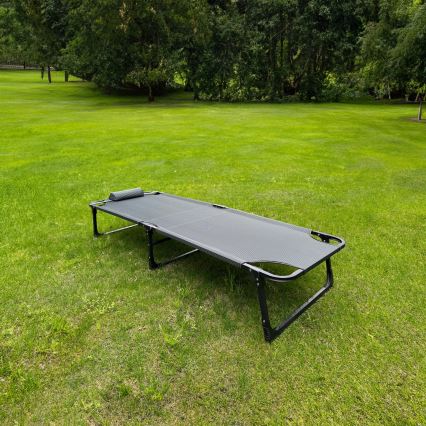Transat de camping pliable avec matelas gris
