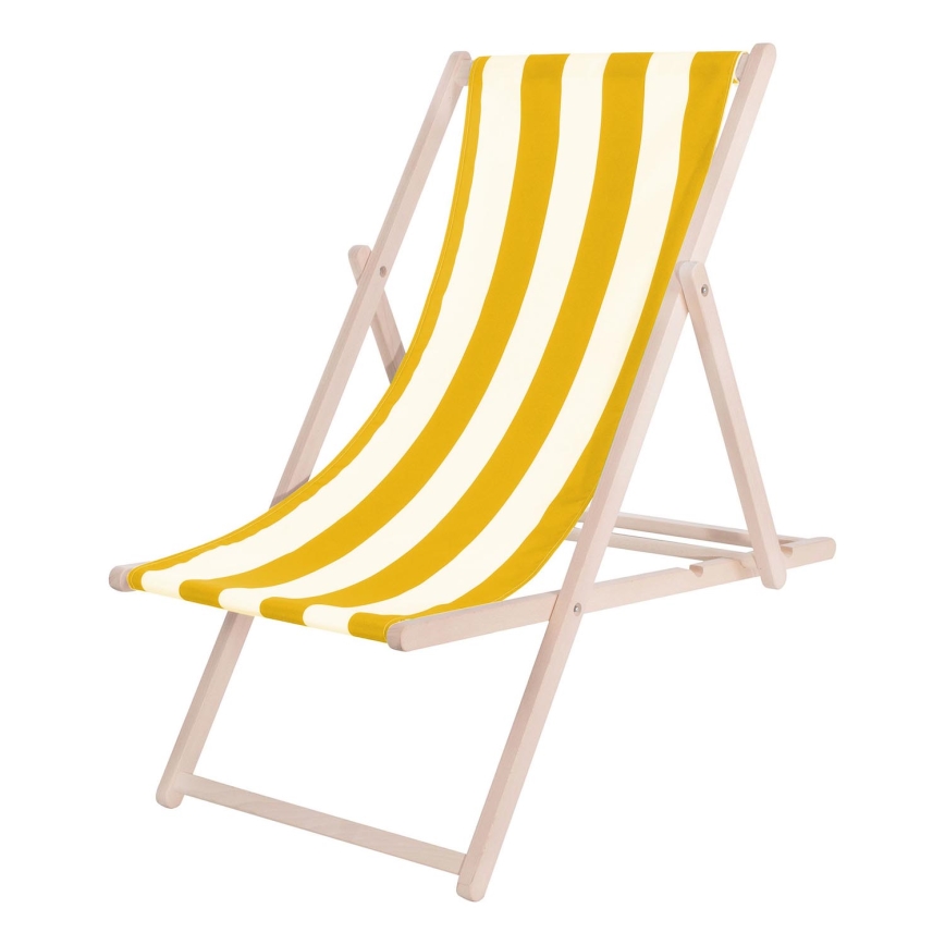 Transat de jardin jaune/blanc/hêtre