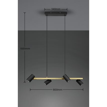 Trio - Lampadario a cavo MARLEY 4x GU10/35W/230V nero/oro