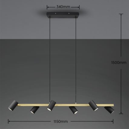 Trio - Lampadario a sospensione con cavo MARLEY 6xGU10/35W/230V nero/oro