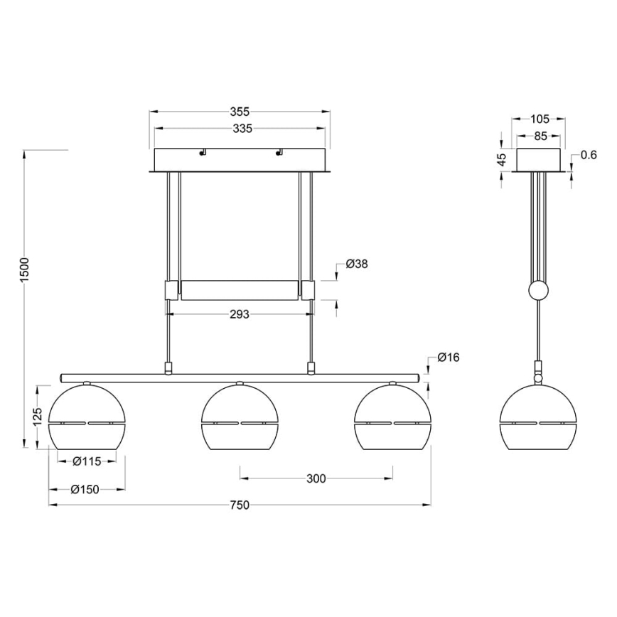 Trio - Lampadario a sospensione con filo FLETCHER 3xE14/40W/230V ottone