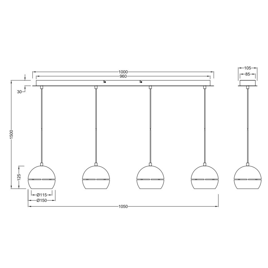 Trio - Lampadario a sospensione con filo FLETCHER 4xE14/40W/230V cromo opaco
