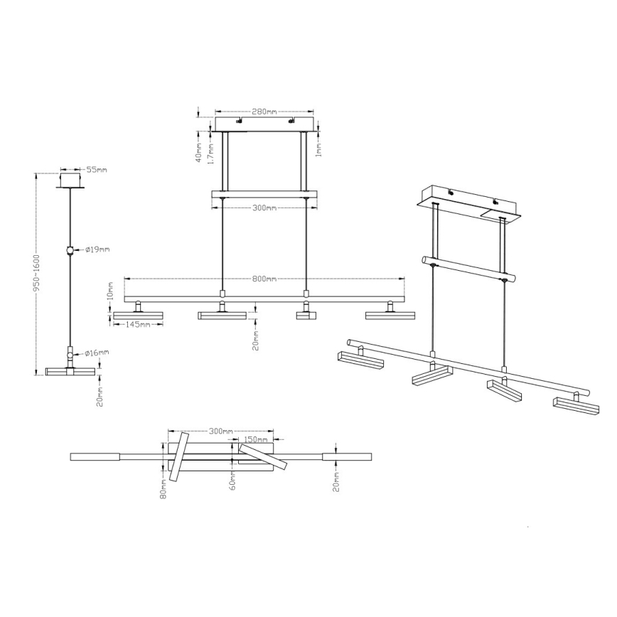 Trio - Lampadario LED su filo dimmerabile OPIUM 4xLED/4W/230V
