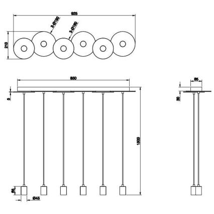 Trio - Lampadario su corda DISCUS 6xE27/28W/230V bianco