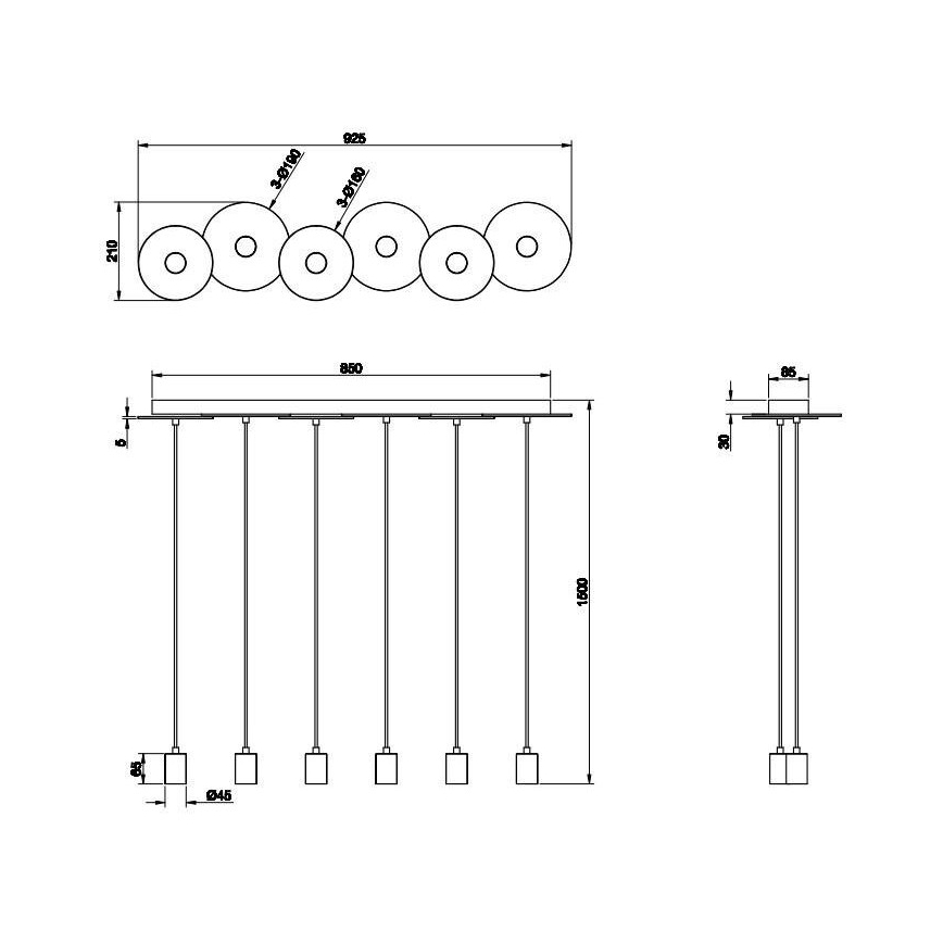 Trio - Lampadario su corda DISCUS 6xE27/28W/230V bianco