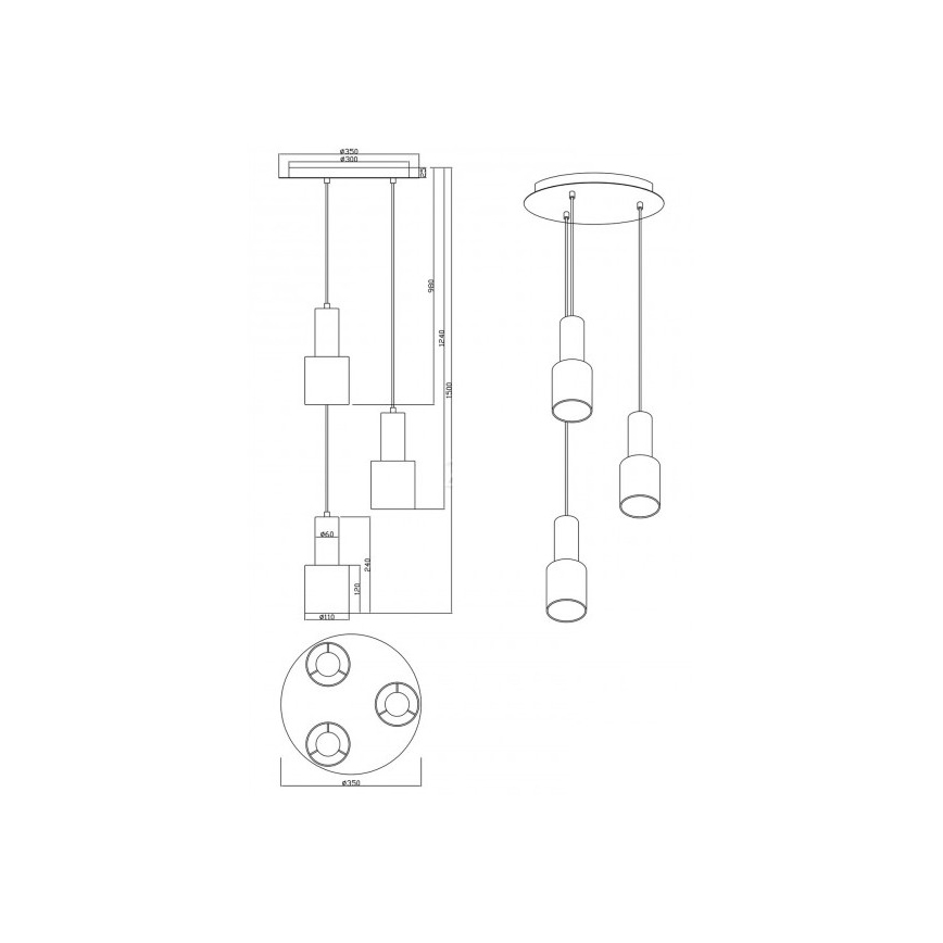 Trio - Lampadario su corda WAILER 3xGU10/5W/230V grigio
