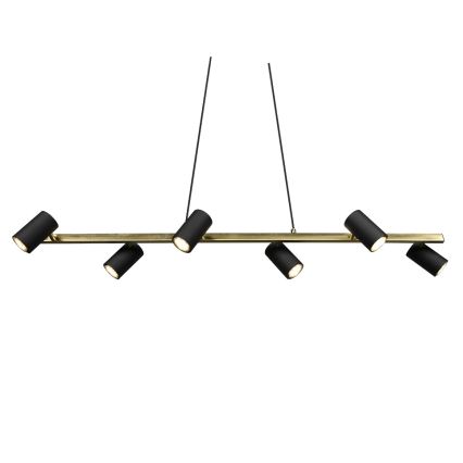 Trio - Pendelleuchte MARLEY mit Seilaufhängung, 6xGU10/35W/230V, schwarz/gold