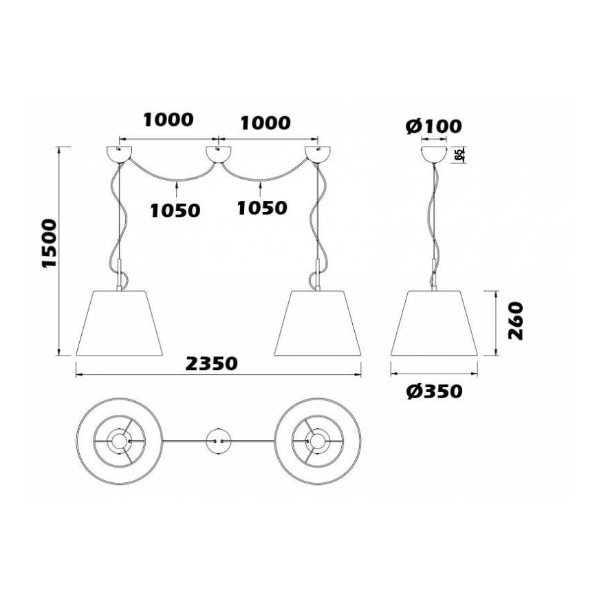 Trio - Suspension filaire ANDREUS 2xE27/60W/230V