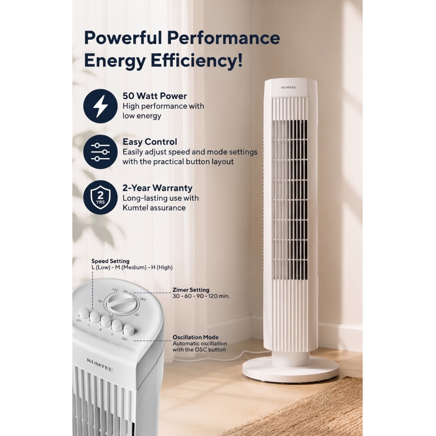 Turmventilator 50W/230V 74,5 cm weiß