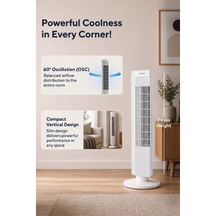 Turmventilator 50W/230V 74,5 cm weiß