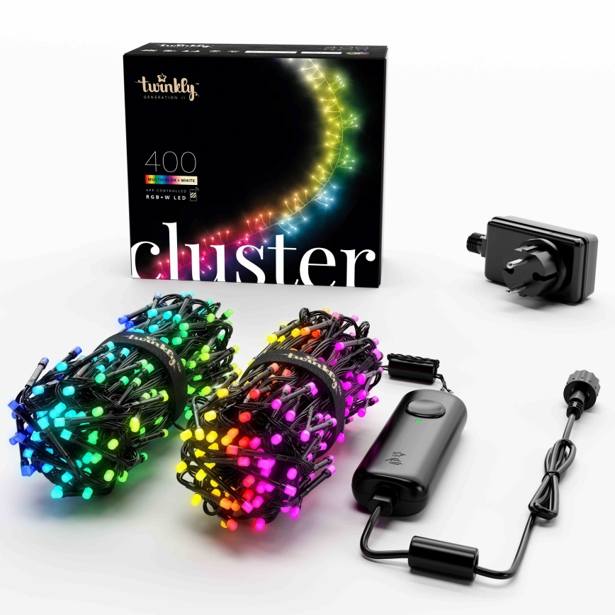 Twinkly - Dimmbare LED-RGBW-Weihnachtslichterkette für den Außenbereich CLUSTER 400xLED 9,5m IP44 Wi-Fi