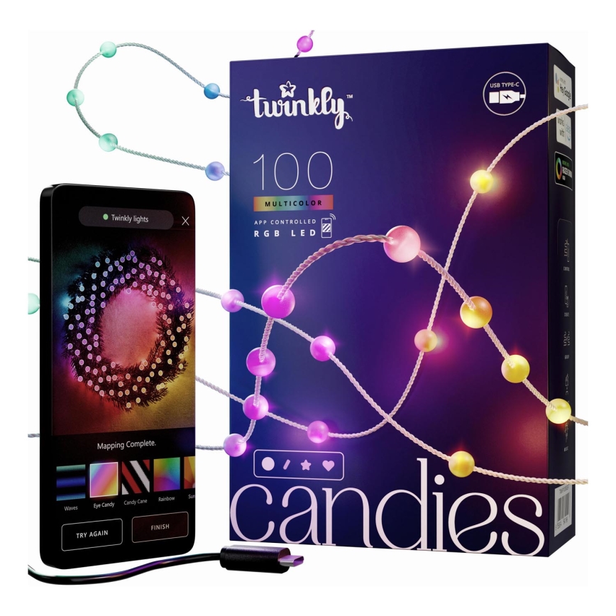 Twinkly - LED RGB Dimmerabile Catena natalizia CANDIES 100xLED 8 m USB Wi-Fi