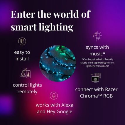Twinkly - Dimmbare LED-RGBW-Weihnachtslichterkette für den Außenbereich CLUSTER 400xLED 9,5m IP44 Wi-Fi