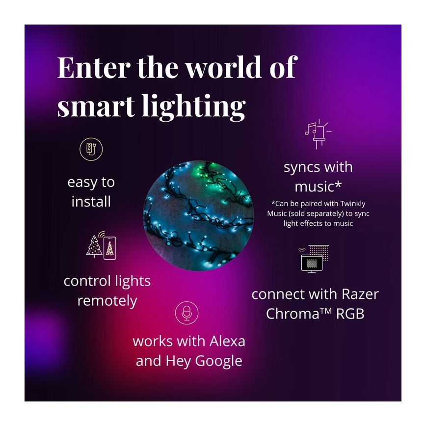 Twinkly - Dimmbare LED-RGBW-Weihnachtslichterkette für den Außenbereich CLUSTER 400xLED 9,5m IP44 Wi-Fi