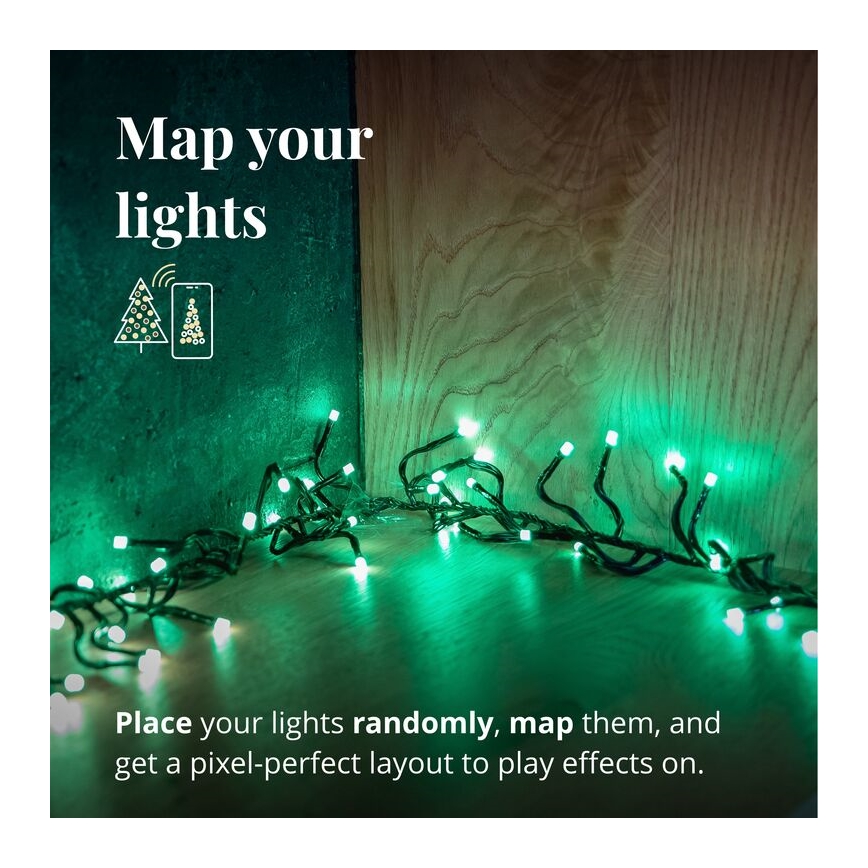 Twinkly - Dimmbare LED-RGBW-Weihnachtslichterkette für den Außenbereich CLUSTER 400xLED 9,5m IP44 Wi-Fi