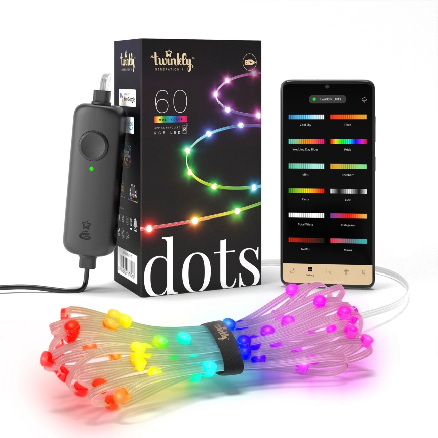 Twinkly - LED RGB catena luminosa natalizia dimmerabile DOTS 60xLED 7 m USB Wi-Fi