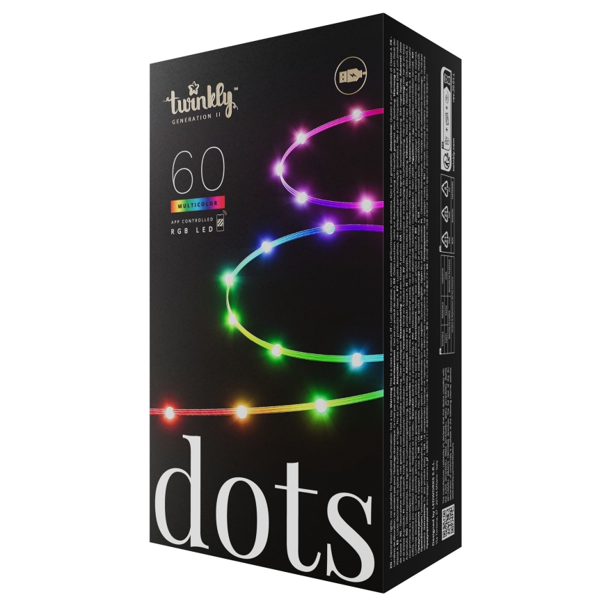 Twinkly - LED RGB dimmbare Lichterkette DOTS 60 LEDs 7 m USB Wi-Fi