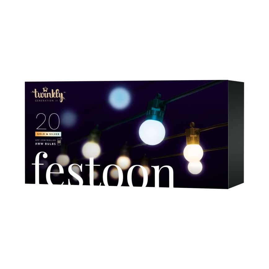 Twinkly - Dimmbare, dekorative LED-Kette für den Außenbereich FESTOON 20xLED 14m IP44 Wi-Fi