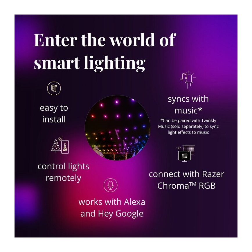Twinkly - Dimmbare, dekorative LED-RGB-Kette für den Außenbereich FESTOON 20xLED 14m IP44 Wi-Fi