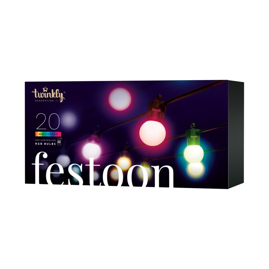 Twinkly - Dimmbare, dekorative LED-RGB-Kette für den Außenbereich FESTOON 20xLED 14m IP44 Wi-Fi