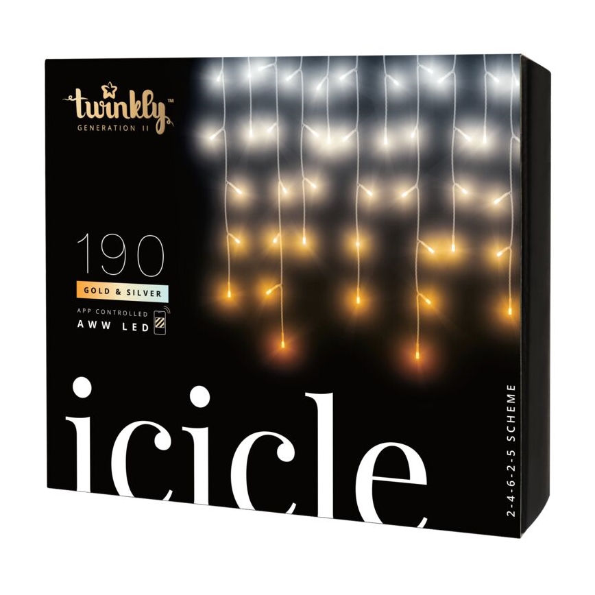 Twinkly - Dimmbarer LED-Weihnachtslichtervorhang für den Außenbereich ICICLE 190xLED 11,5m IP44 Wi-Fi