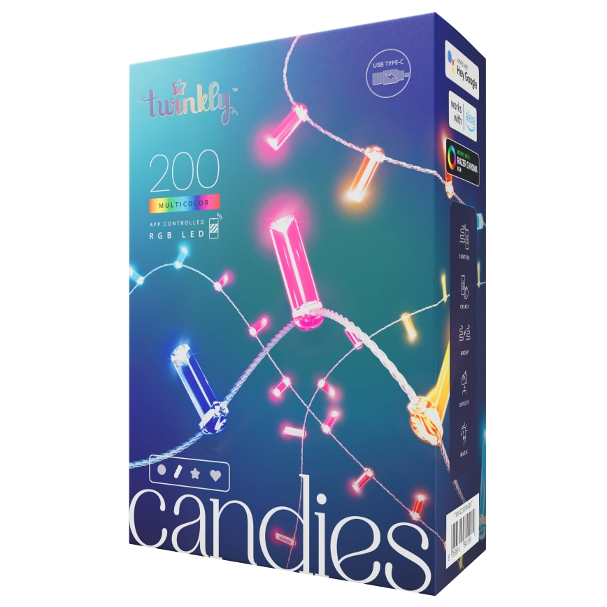 Twinkly - Dimmbare LED-RGB-Weihnachtskette CANDIES 200xLED 14 m USB Wi-Fi