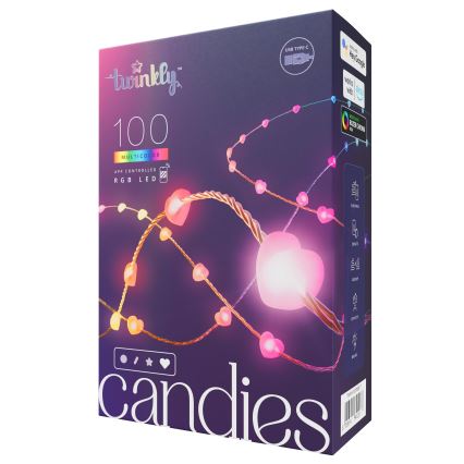 Twinkly - CANDIES dimmbare RGB-LED-Lichterkette, 100 LEDs, 8 m, USB, Wi-Fi
