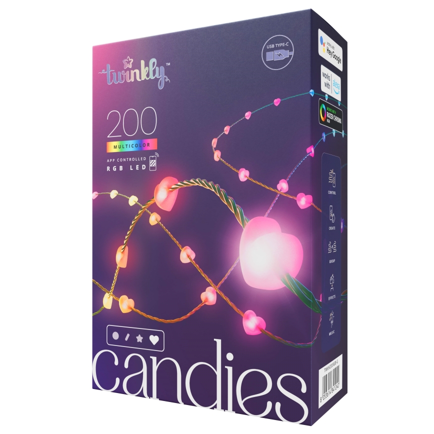 Twinkly - Dimmbare LED-RGB-Weihnachtskette CANDIES 200xLED 14 m USB Wi-Fi