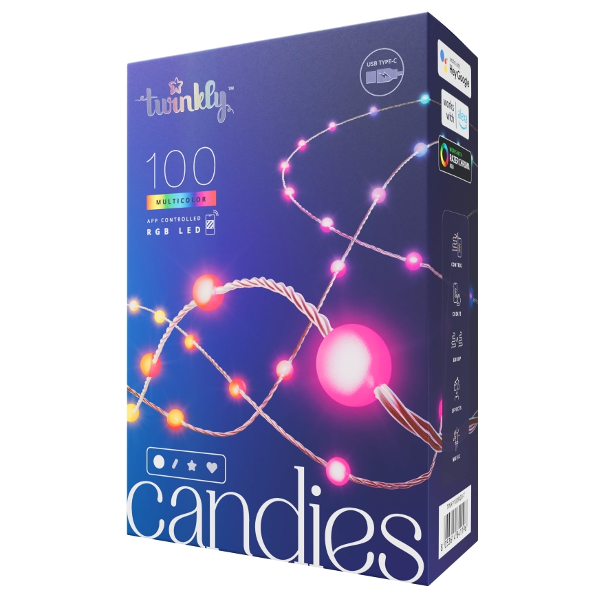 Twinkly - LED RGB Dimmerabile Catena natalizia CANDIES 100xLED 8 m USB Wi-Fi