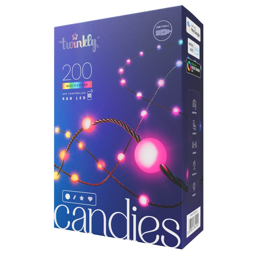 Twinkly - Dimmbare LED-RGB-Weihnachtskette CANDIES 200xLED 14 m USB Wi-Fi