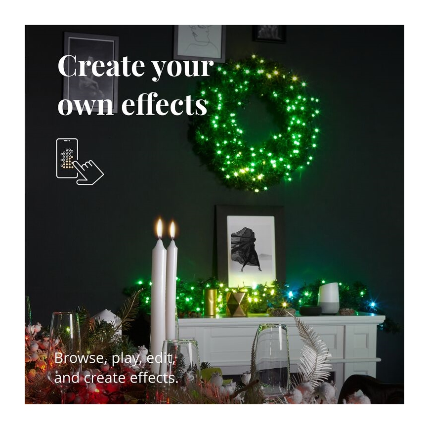 Twinkly - Dimmbarer LED-RGB-Weihnachtskranz PRE-LIT WREATH 50xLED d 61cm Wi-Fi