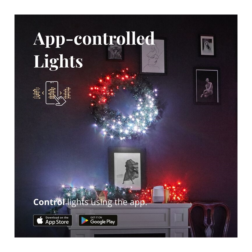 Twinkly - Dimmbarer LED-RGB-Weihnachtskranz PRE-LIT WREATH 50xLED d 61cm Wi-Fi