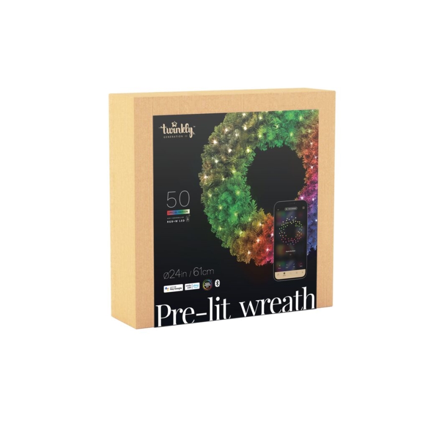 Twinkly - Dimmbarer LED-RGB-Weihnachtskranz PRE-LIT WREATH 50xLED d 61cm Wi-Fi