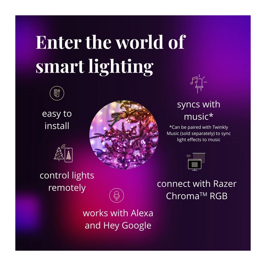 Twinkly - Dimmbare LED-RGB-Weihnachtslicherkette für den Außenbereich  Weihnachtskette STRINGS 600xLED 51,5m IP44 Wi-Fi