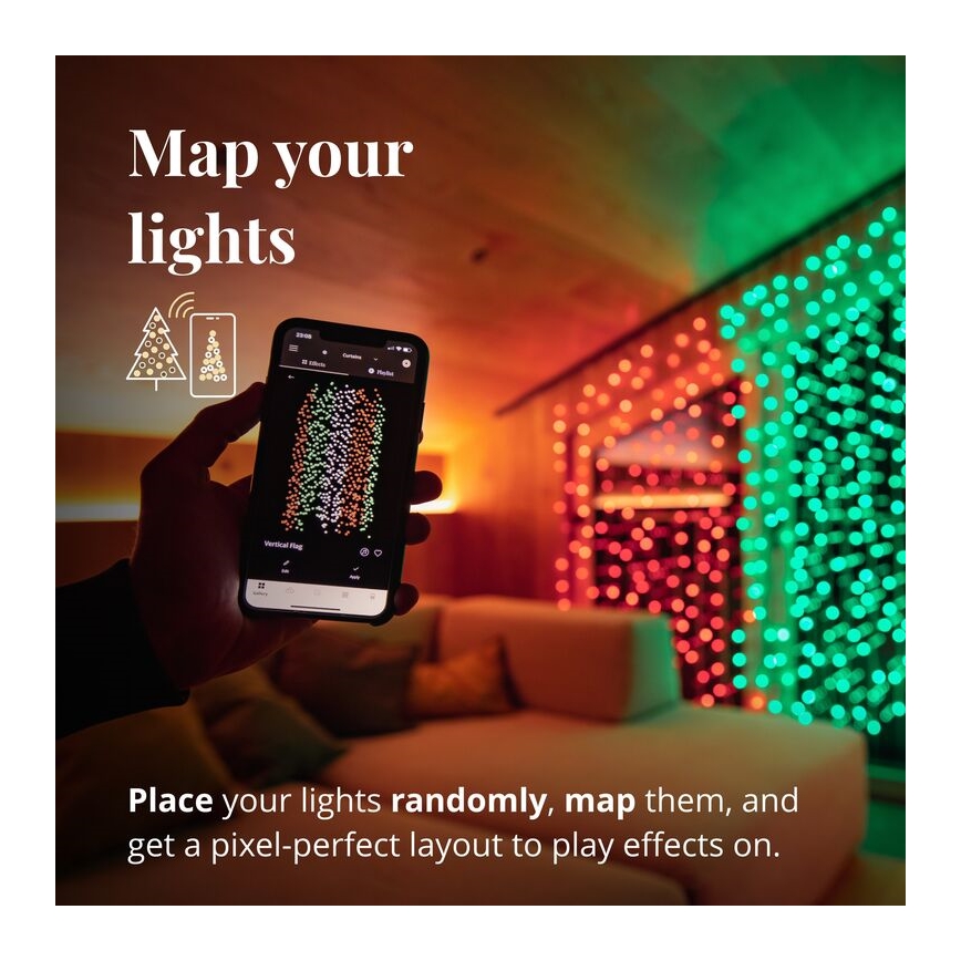 Twinkly - Rideau de Noël LED RGBW à intensité variable extérieur CURTAIN 210xLED 6,1m IP44 Wi-Fi